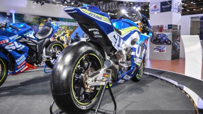 2016 Suzuki GSX-RR MotoGP bike rear quarter at Auto Expo 2016