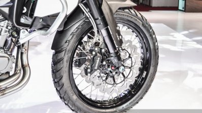 Benelli TRK 502 front tyre spoke wheel at Auto Expo 2016