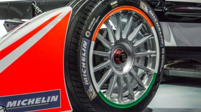 Mahindra Formula E race car alloy wheel at Auto Expo 2016