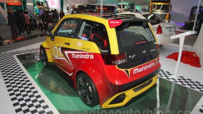 Mahindra e2o Sports rear three quarter at Auto Expo 2016