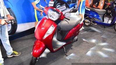 New Suzuki Access 125 Red front three quarters at Auto Expo 2016