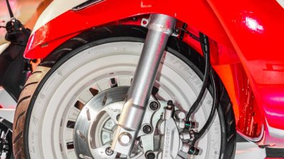 Peugeot Django front wheel disc brake at Auto Expo 2016