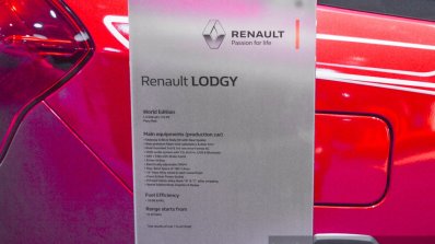 Renault Lodgy World Edition spec sheet at the Auto Expo 2016