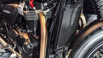 Triumph Bonneville Street Twin Matt Black radiator at Auto Expo 2016