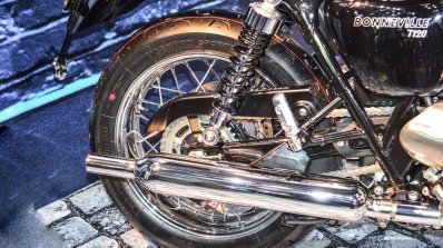 Triumph Bonneville T120 Black exhaust at Auto Expo 2016