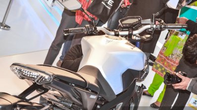 Yamaha MT-09 rear quarter at Auto Expo 2016