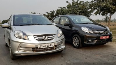 2016 Honda Amaze 1.2 VX (facelift) old vs new front quarter First Drive Review