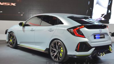 Honda Civic Hatchback Prototype rear three quarter view at the 2016 Geneva Motor Show