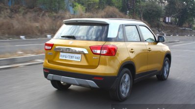 Maruti Vitara Brezza rear three quarter dynamic First Drive Review