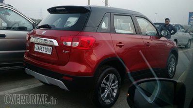 Maruti Vitara Brezza red rear quarter spied in Delhi