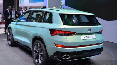 Skoda VisionS SUV concept rear three quarter at the 2016 Geneva Motor Show