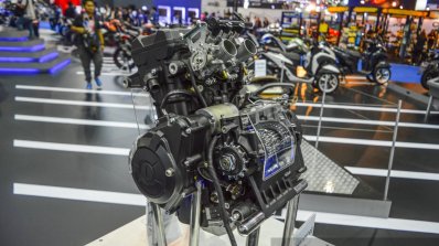 Yamaha R3 MT-03 engine cut-section at 2016 BIMS