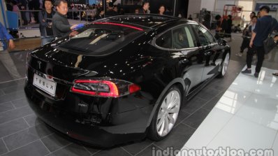 Tesla Model S (facelift) rear three quarters at Auto China 2016