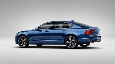 Volvo S90 R-Design rear three quarters studio image
