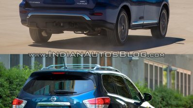 2017 Nissan Pathfinder (facelift) vs. 2013 Nissan Pathfinder  rear three quarters