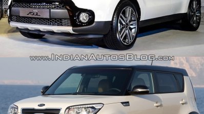 2016 Kia Soul (facelift) vs. 2014 Kia Soul front three quarters