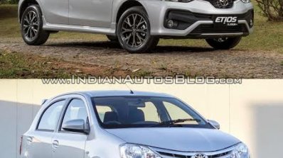 Toyota Etios hatchback facelift vs Older model front quarter Old vs New