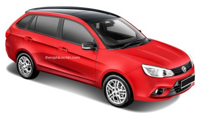 Proton Saga Aeroback front three quarters rendering