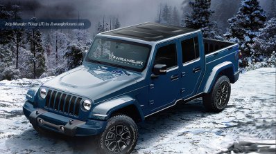 2018 Jeep Wrangler-based pickup blue front three quarters rendering