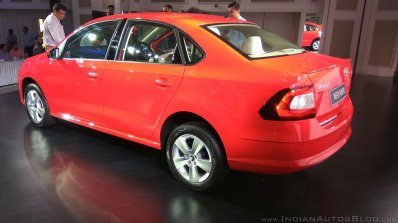 New Skoda Rapid (facelift) red rear three quarter launch images