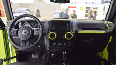 Jeep Wrangler Rubicon with MoparONE pack interior dashboard at 2016 Bologna Motor Show