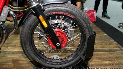 Moto Guzzi V7 II Racer front wheel at Thai Motor Expo.