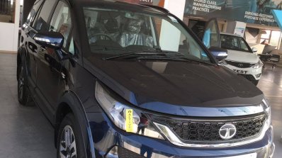 Tata Hexa front quarter at a Gujarati dealership