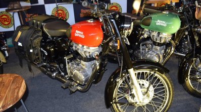 Royal Enfield Redditch series front three quarters at Surat International Auto Expo 2017