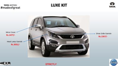 Tata Hexa Luxe kit front accessories list