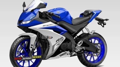 Yamaha R15 v3.0 rendering blue front three quarter