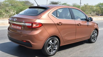 Tata Tigor petrol rear quarter dynamic First Drive Review