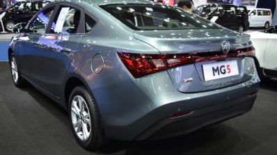 MG5 sedan rear three quarters left side at 2017 Bangkok International Motor Show