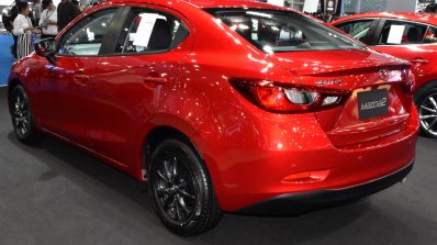 Mazda2 sedan rear three quarters left side at 2017 Bangkok International Motor Show