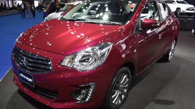 Mitsubishi Attrage front three quarters at 2017 Bangkok International Motor Show
