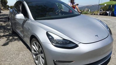 Tesla Model 3 front three quarters spy shot