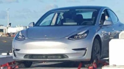 Tesla Model 3 front three quarters left side New Zealand spy shot