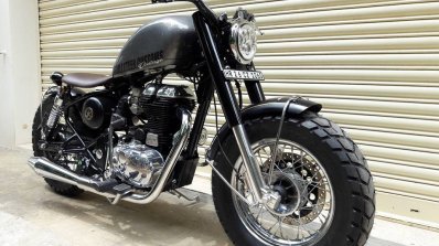 Custom built Royal Enfield Old School by Bulleteer Customs front three quarter