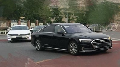 2018 Audi A8 L front three quarters spy shot