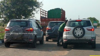 Ford EcoSport facelift spotted in Moondust Silver Smoke Grey rear