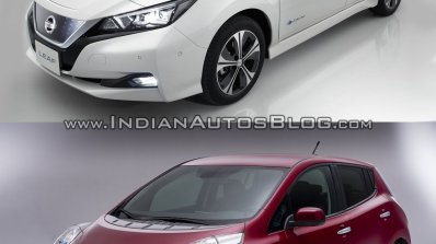 2018 Nissan Leaf vs. 2014 Nissan Leaf front three quarters