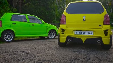 Modified Maruti Alto green and yellow rear