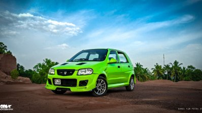 Modified Maruti Alto green front three quarters