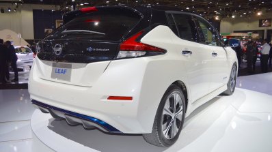 2018 Nissan Leaf rear three quarters right side at the 2017 Dubai Motor Show