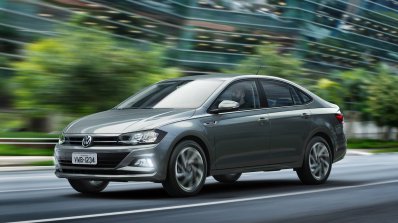 2018 VW Virtus (Polo based sedan) front angle action shot