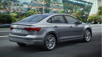 2018 VW Virtus (Polo based sedan) rear angle action shot