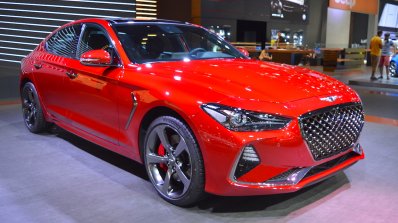 Genesis G70 with Sport Package front three quarters right side at 2017 Dubai Motor Show