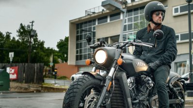 Indian Scout Bobber press front left quarter