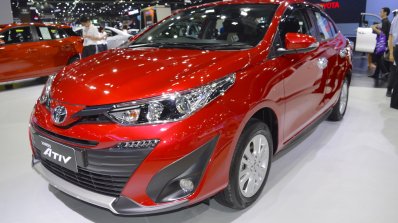 Accessorised Toyota Yaris Ativ front three quarters left side at 2017 Thai Motor Expo