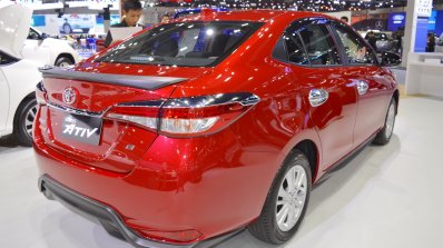 Accessorised Toyota Yaris Ativ rear three quarters at 2017 Thai Motor Expo