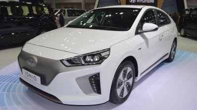 Hyundai Ioniq electric front three quarters at 2017 Thai Motor Expo